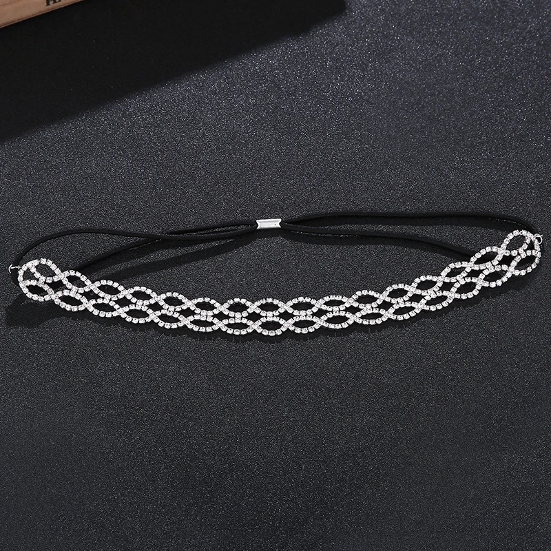 Volldiamant-Haarband mit Krallenkette, klassisches Stretch-Stirnband für Damen und Mädchen, Party-Tiara der Königin, Schmuckzubehör – Detail 4