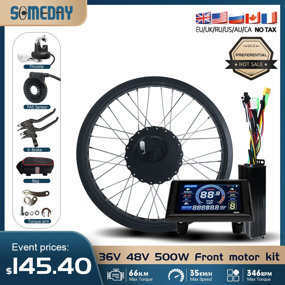 36V/48V 500W Fat E-Bike Conversion Kit for Snow Electric Bicycle Brushless Hub Motor beach bike Front Wheel 20/24/26inch 4.0Tyre