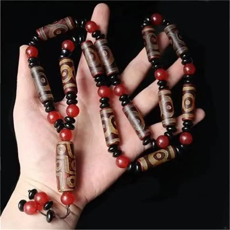 

Tibet Dzi Bead Agate Necklace Tibetan Nine Eyes Three Eyes Old Sky Beads Agate Chalcedony Necklace Cinnabar Buddha Beads Pendant