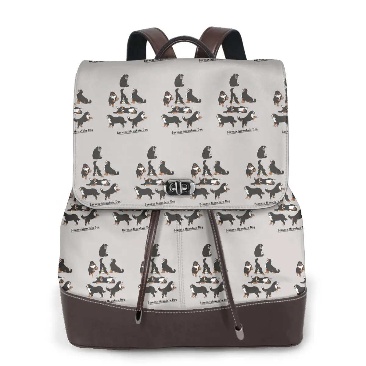 Playing Bernese Mountain Dog - Gray Background Bookbag School Student Bags Hiking Travel Daypack for Women Derma Backpack