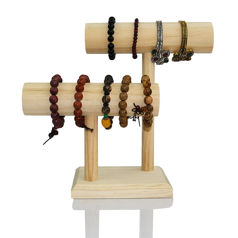 2-layer Solid Wood Bracelet Display Stand Watch Stand Hair Band Storage Rack Home Decoration Store Retail