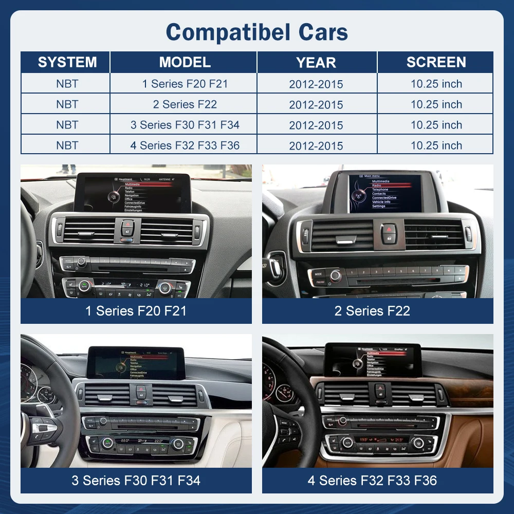 شاشة AHD للوسائط المتعددة لسيارات BMW 1/2/3/4 Series F20/F21/F22/F30/F31/F32/F33 شاشة تعمل باللمس لاسلكية Carplay Android ملاحة تلقائية #2