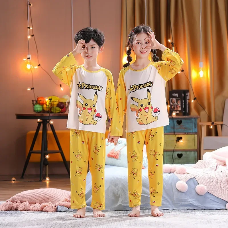 

2pcs/set Pokemon Pikachu Kids Pyjamas Cute Cartoon Pikachu Summer Autumn Pajamas Sets Soft Home Clothing Children Holiday Gifts