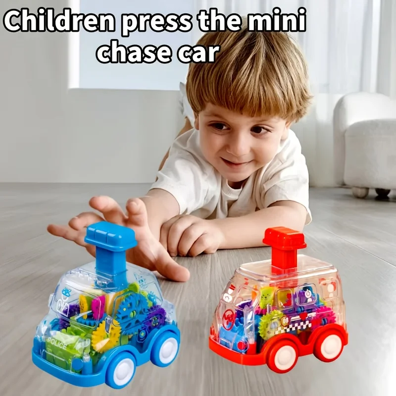 1Pc Cute and Fun Transparent Gear Car, Children's Colorful Press Rebound Toy, Mini Car, Small Gift Toy