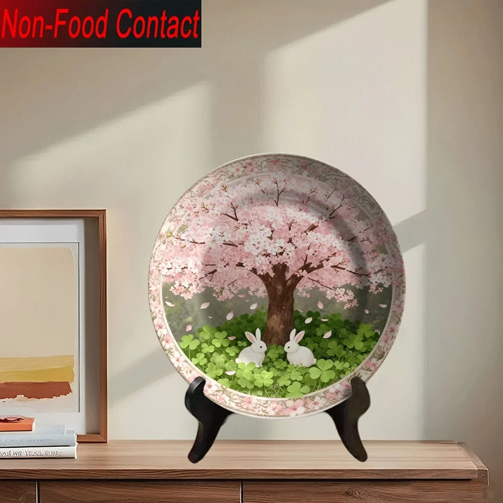 1pc Ceramic & Cherry Blossom Tree Plate - Pink Round Tableware Holder for Home Decor, Non- -Themed Dish, Elegant Gift for