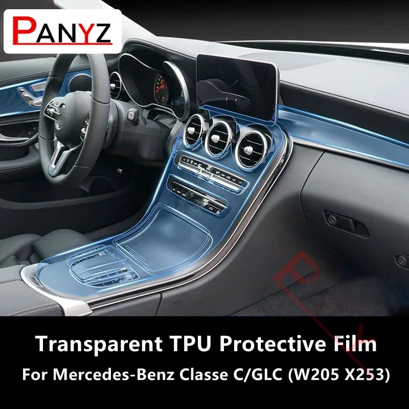 

For Mercedes-Benz Classe C/GLC W205 X253 Car Interior Center Console Transparent TPU Protective Film Anti-scratch Repair Film