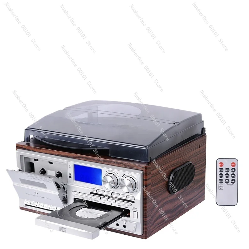 

All in One Turntable Player Gramophone Vinyl Record Player with External Speakers Radio Bluetooth Cassette Play