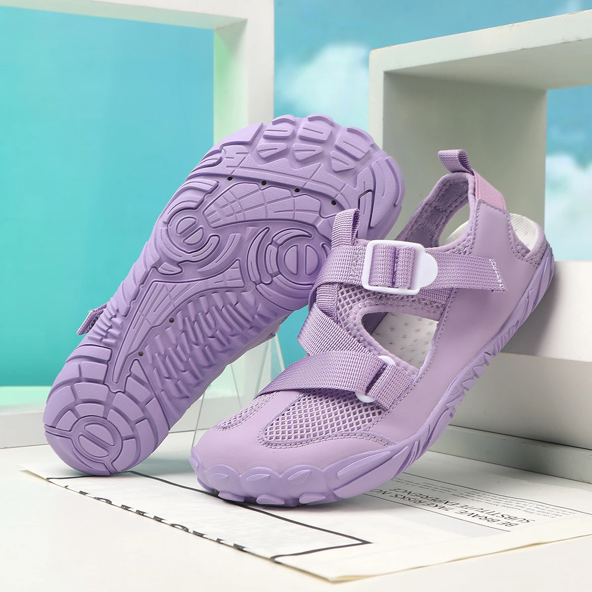 Women's Wide-Fit Lightweight Non-Slip Soft-Soled Beach Shoes for River Trekking, Fishing, Water Park, and River Tracing