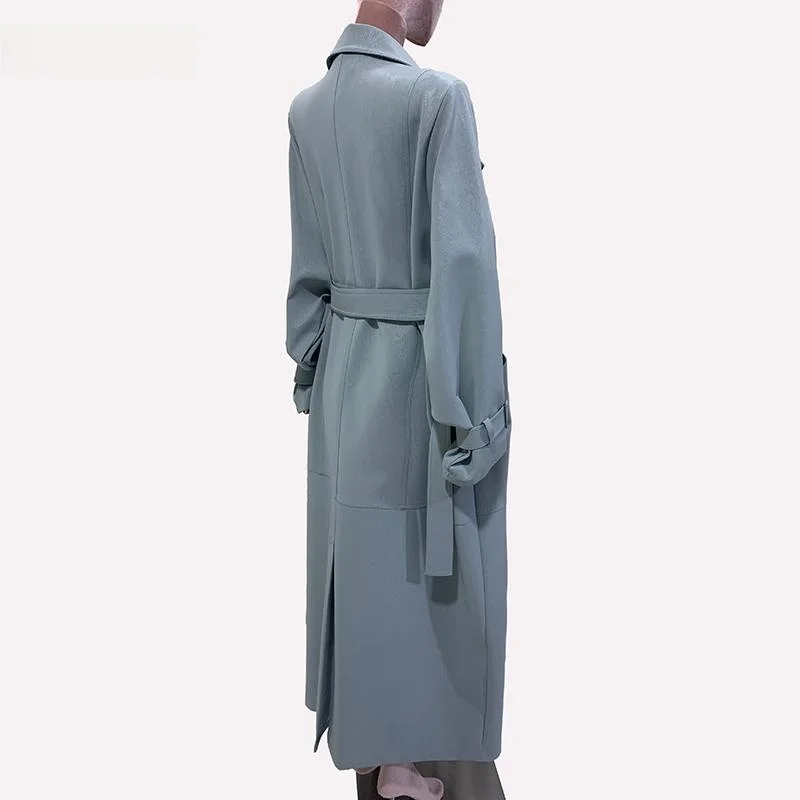 Nerazzurri Sle Women's Long Oversize Casual PU Leather Jaet oulder Length Loose Fit Autumn Faion Outerwear Coat