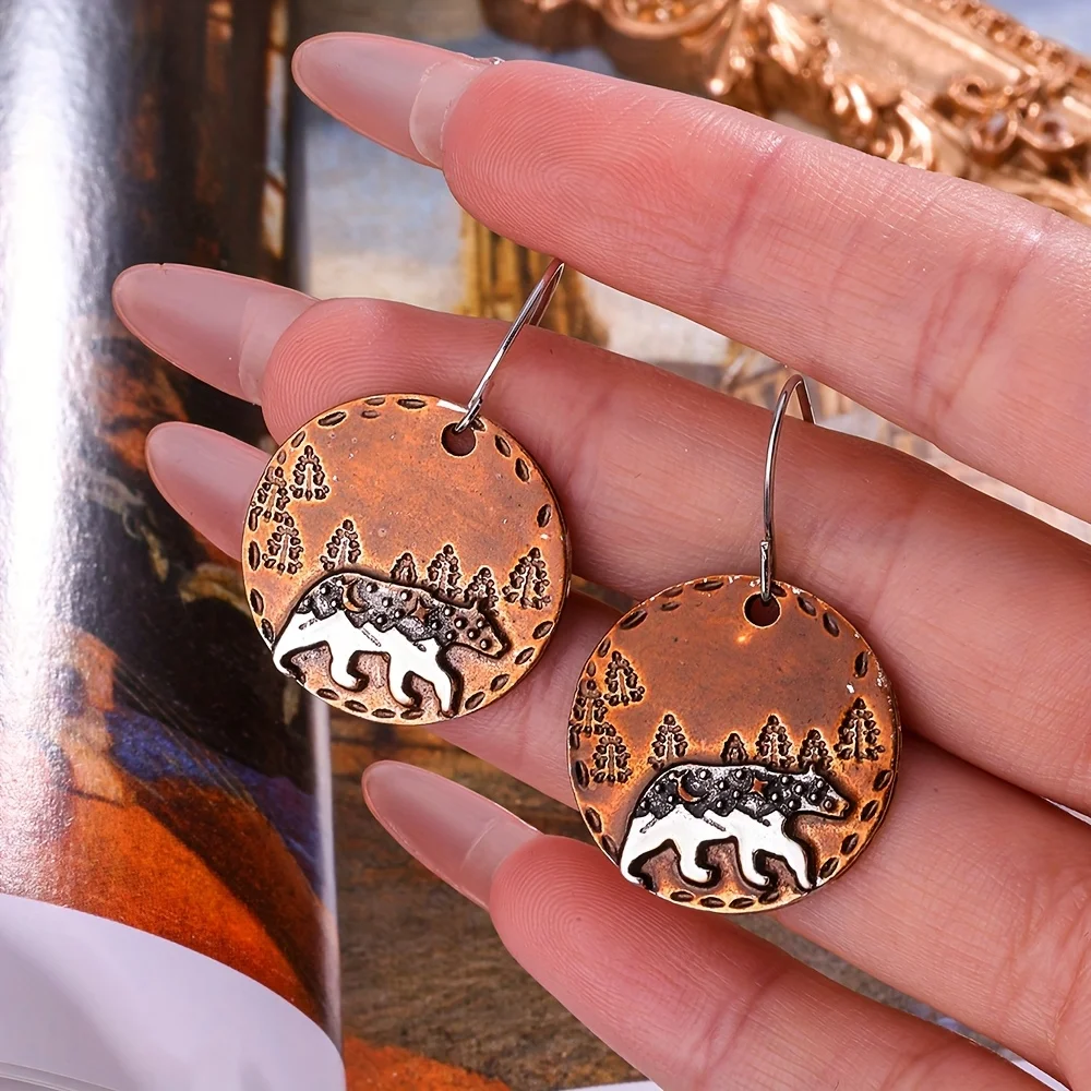 1 pair of forest bears make old earrings. Rural ethnic style earrings. Hanging handmade accessories.