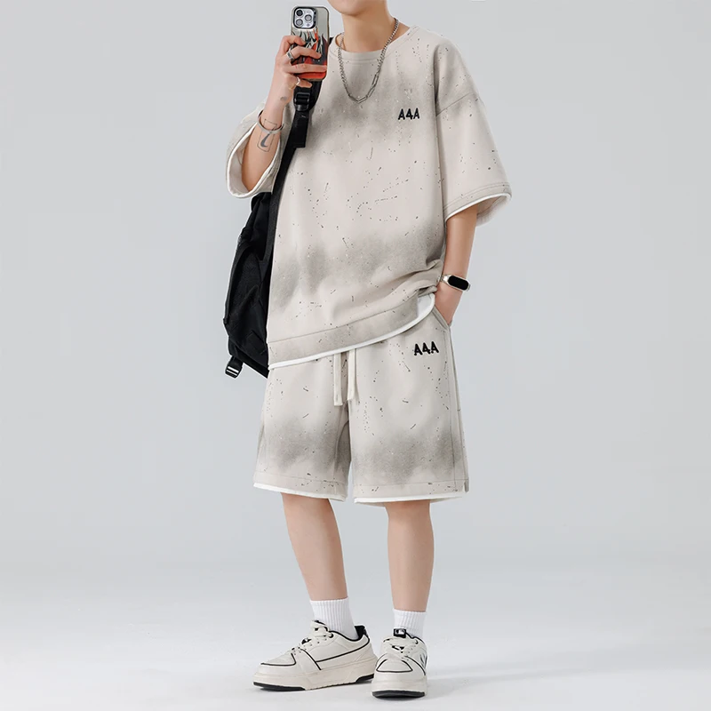 

Men Tracksuit Casual Joggers Sportswear T-shirt and Shorts 2 Piece Sets Hip Hop Running Sports Suit Mens Clothes Summer New