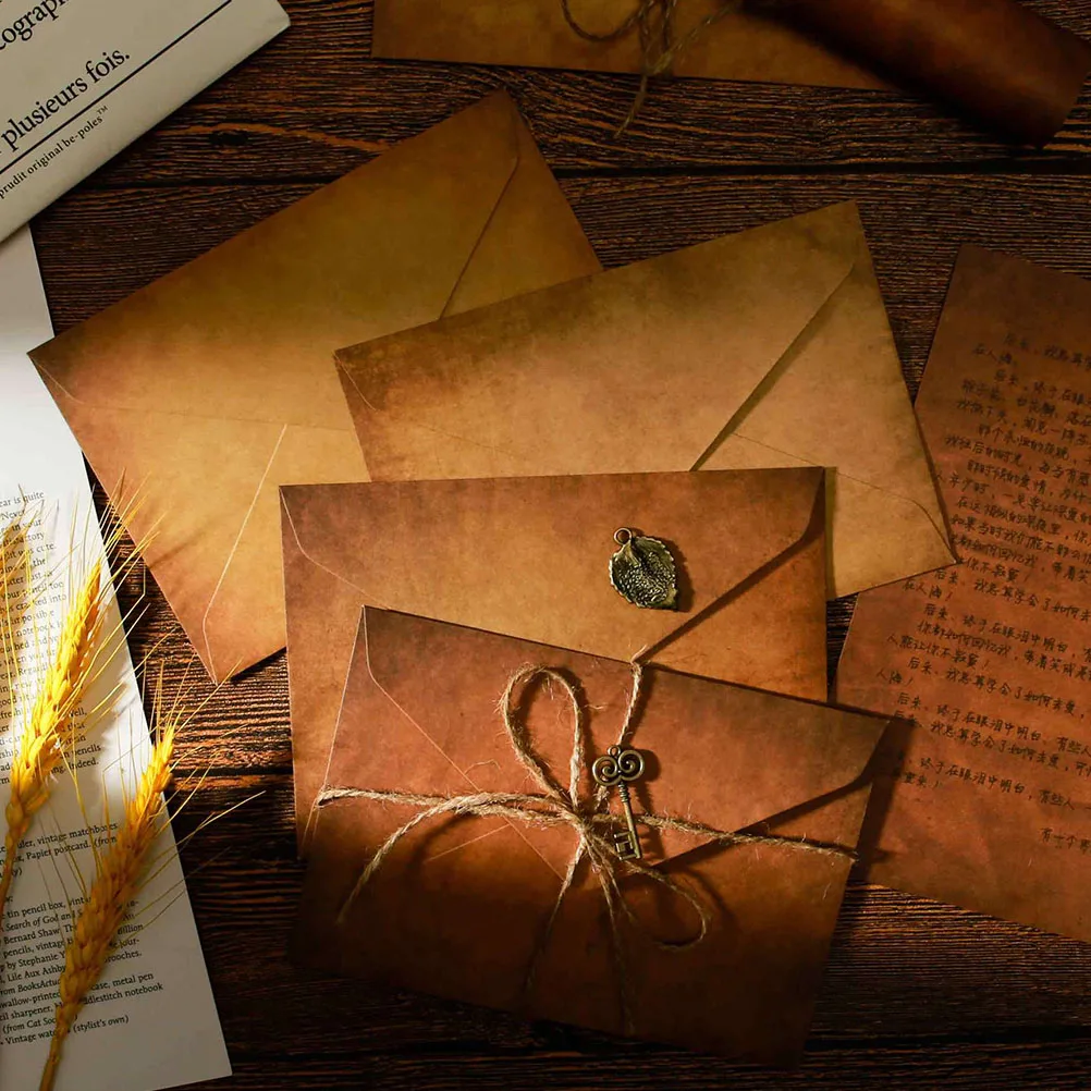 

3 Sets Retro Kraft Paper Letter Writing Envelopes Stationery Package Flat Smooth Thick Firm Vintage Invitations Party Supplies