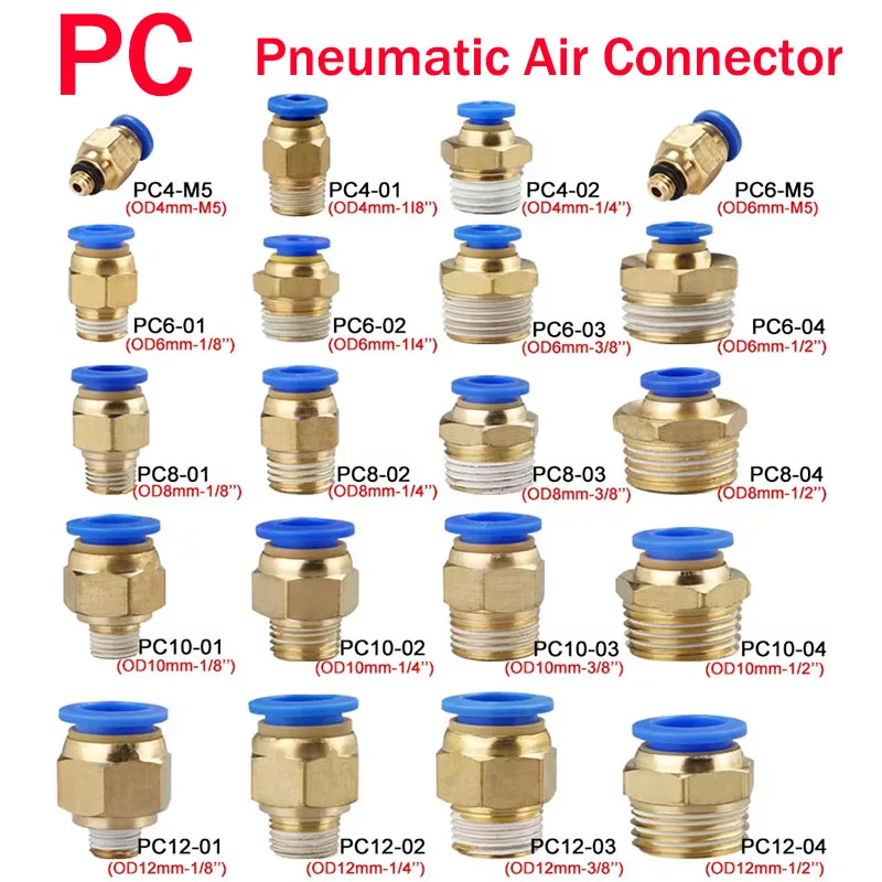 20/50PCS Pneumatic Air Connector Fitting PC 4mm 6mm 8mm 10mm 12mm Thread 1/8