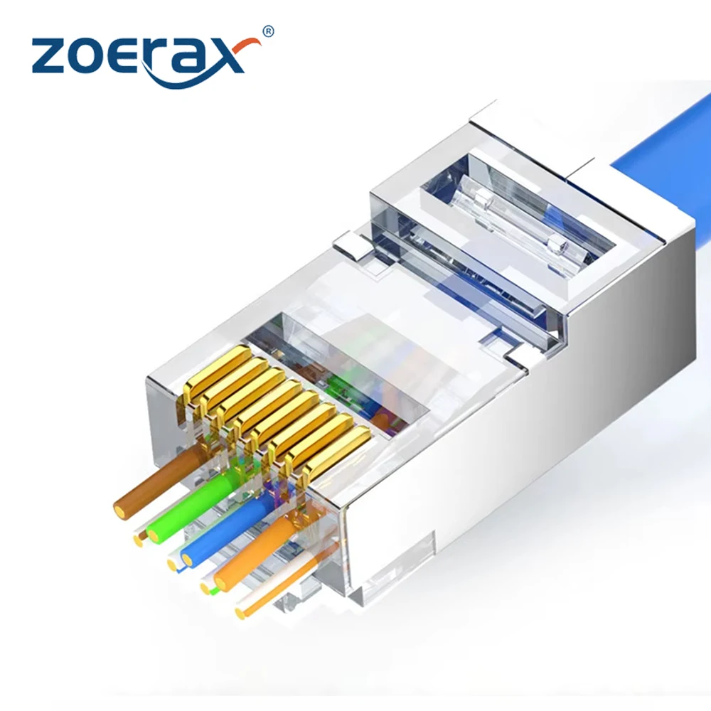 

ZOERAX 200/100/50PCS RJ45 Pass Through Connector Cat6 Shielded RJ45 Modular Plugs Gold Plated 8P8C RJ45 Ends