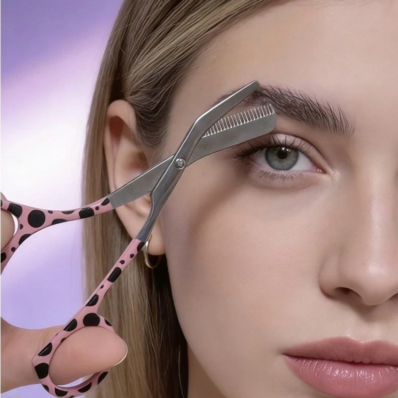 Pink Leopard Print Eyebrow Scissors for ShapingEyebrowsBeautyTrimming with Metal BandCombRusticSteelScissors ForPrecise Trimming