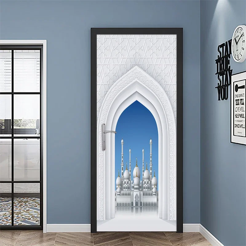 Retro Style Door Stickers 29 Muslim Art Mural Stickers Self-adhesive Waterproof Wallpaper Corridor Wardrobe Decoration Posters