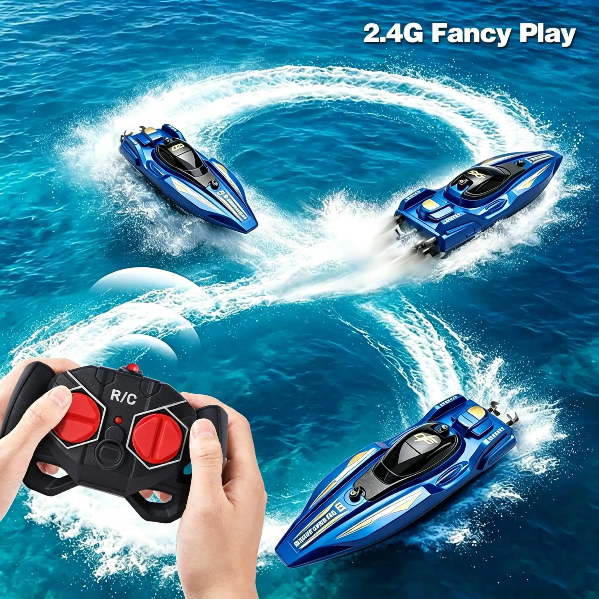 High Speed RC Boat 2.4GHz Remote Control Boat Waterproof Racing Speedboat with Dual Motors for Pool Lake Outdoor Water Toy Kids