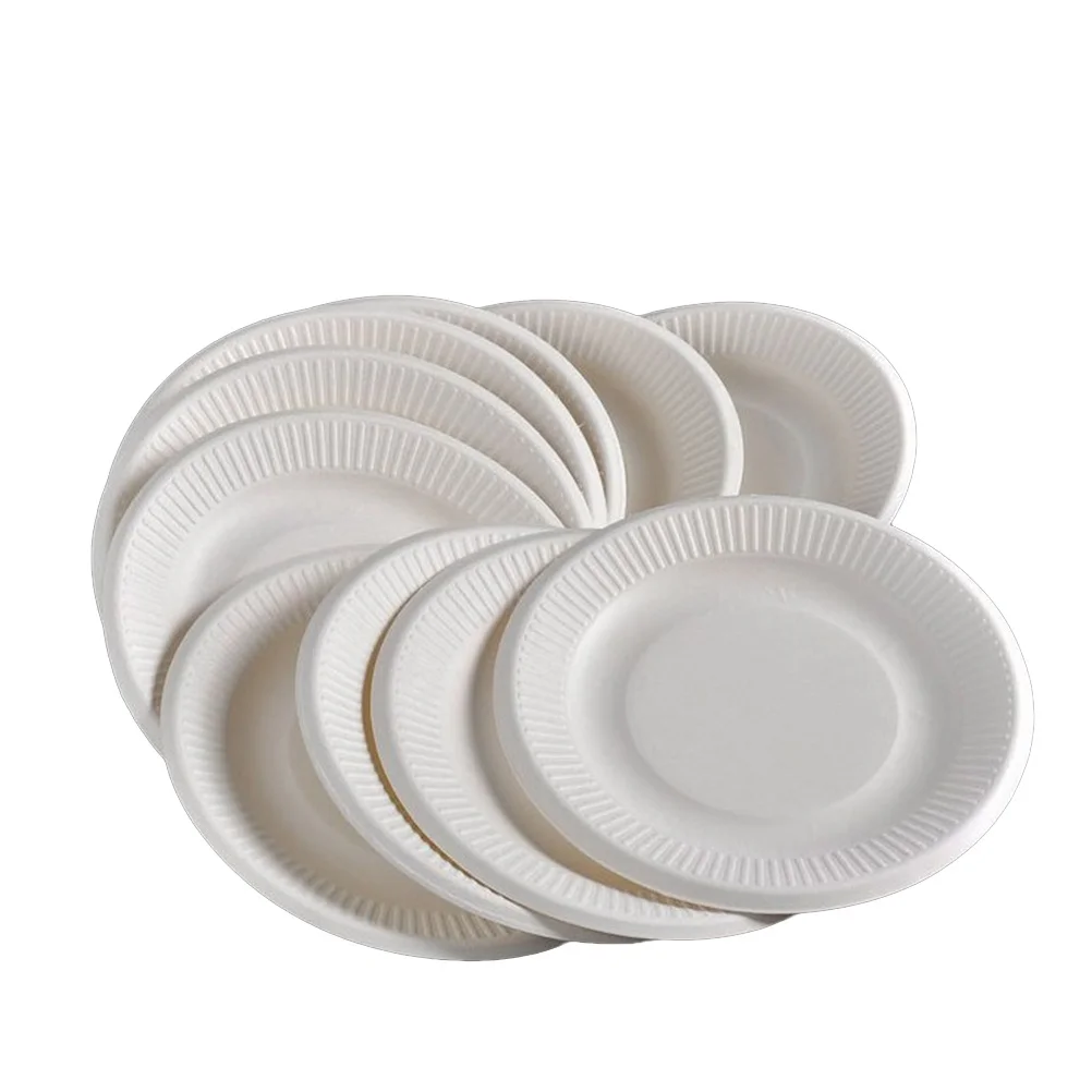 

50 Pcs/lot Disposable Plastic Plates for Weddings Hard Dishes Parties Paper Wooden Cake Pan Tableware