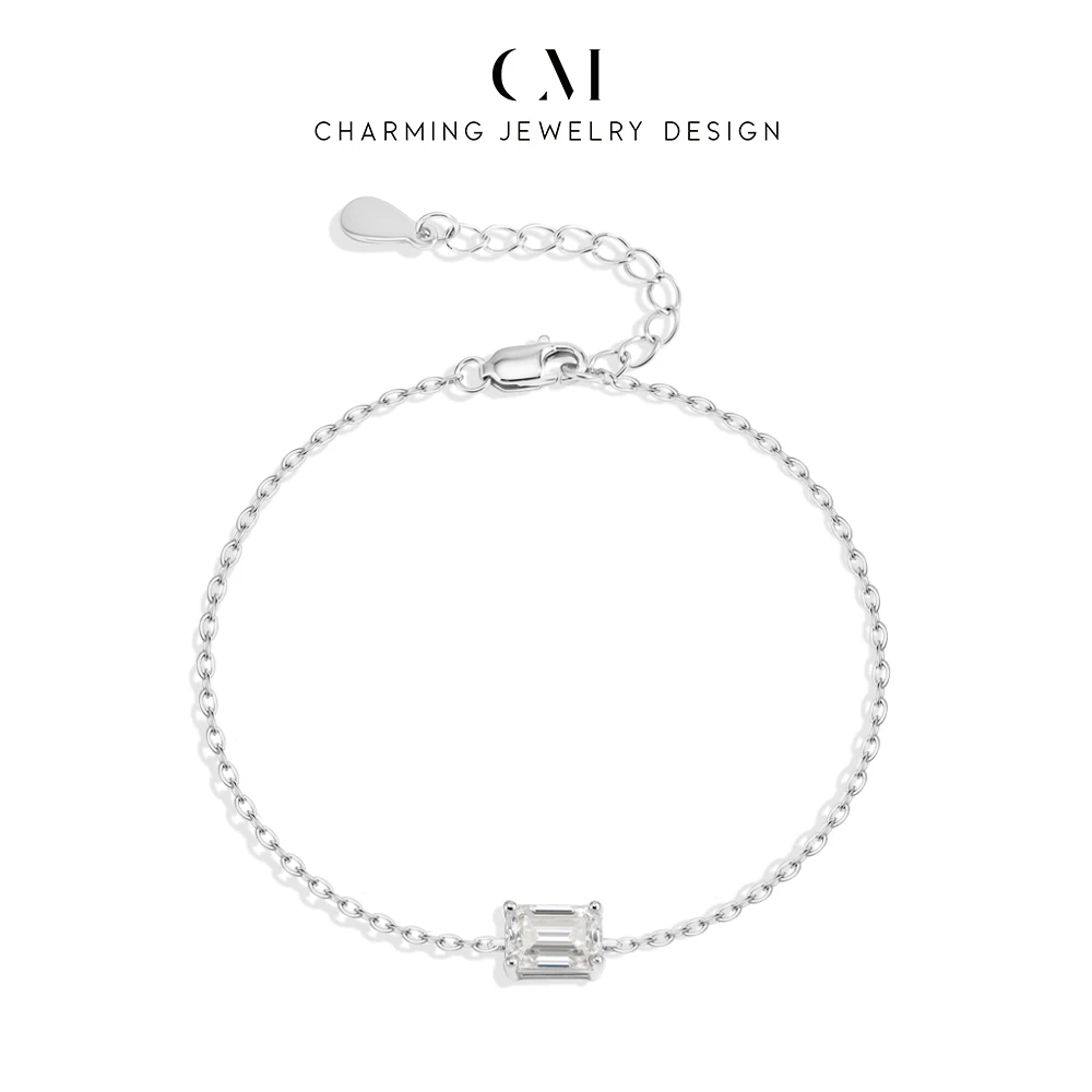 CHARMING Casual Emerald Cut Moissanite Bracelet  Women S925 Engagement Party Daily Jewelry Birthday Gifts High Value Anniversary