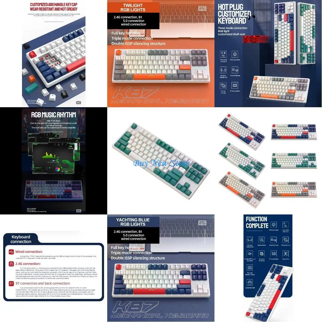 

20CE K87 Keys Gaming Keyboard TypeC Mechanical Keyboard Bluetooth-compatible 2.4G- RGB Light Hot-Swap Keypad