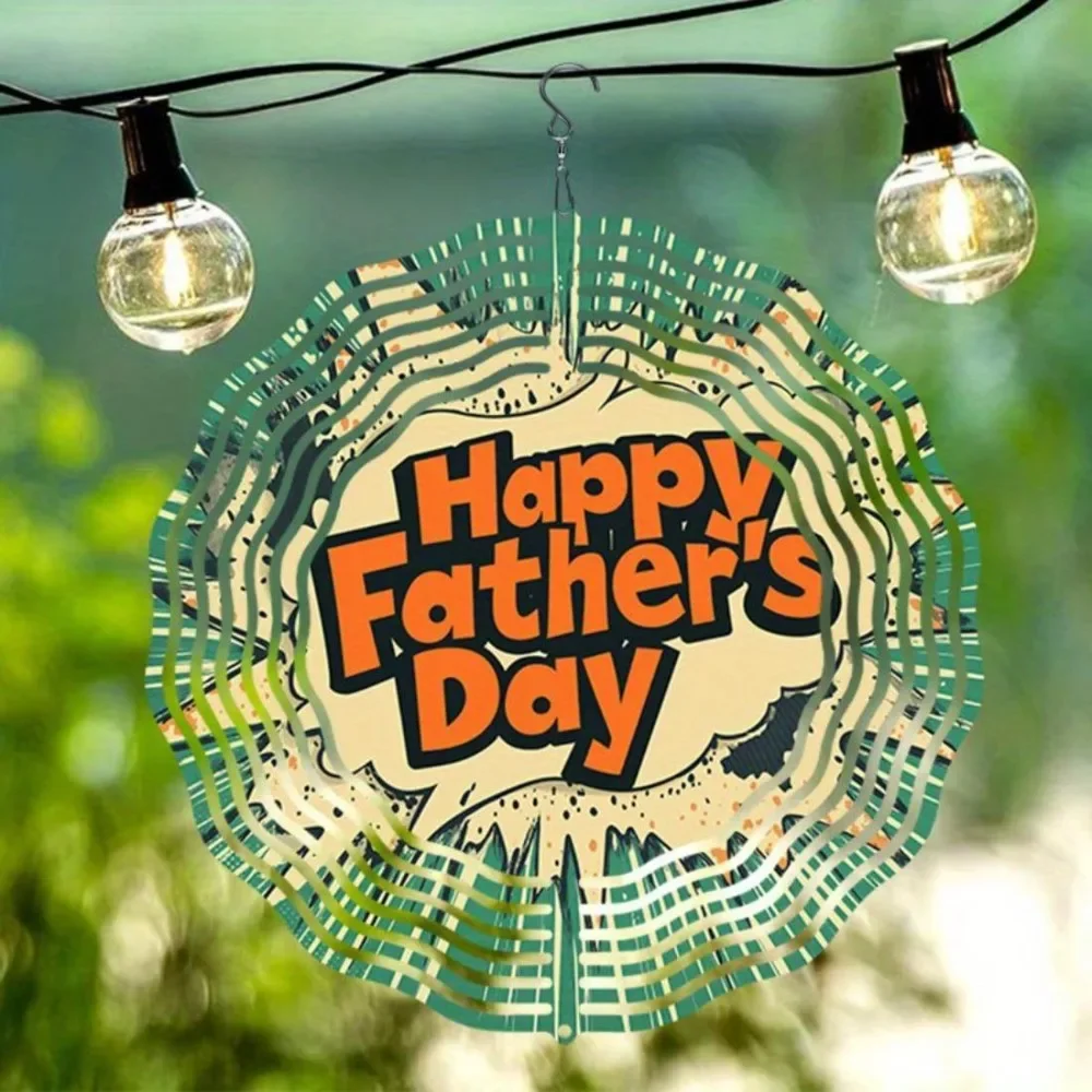 CIFBUY Wind Chimes Happy Father's Day 3D Mandala Orange Green 360 Rotating Metal Garden Spinner Hanging Ornament Decor
