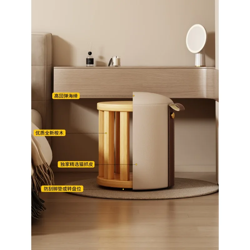 Rotating makeup stool All solid wood dressing stool Special stool for dressing table Cloakroom Girls' bedroom Light luxury