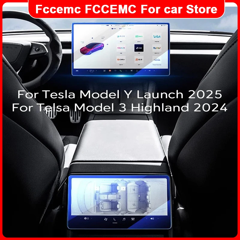 

For New Tesla Tempered Glass Film Protector Model Y Launch 2025 Model 3 Highland 2024 Rear Row Center Control Screen Protective