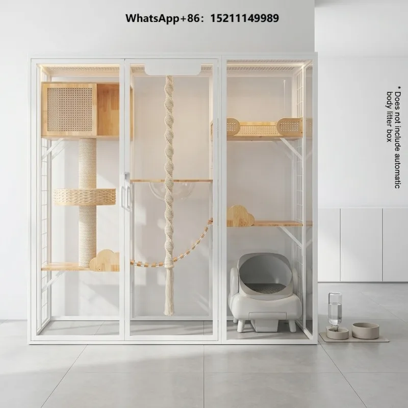 Weatherproof Outdoor Cat House Large Insulated Solid Wood Cat Villa Living Room Pet Condo Transparent Door