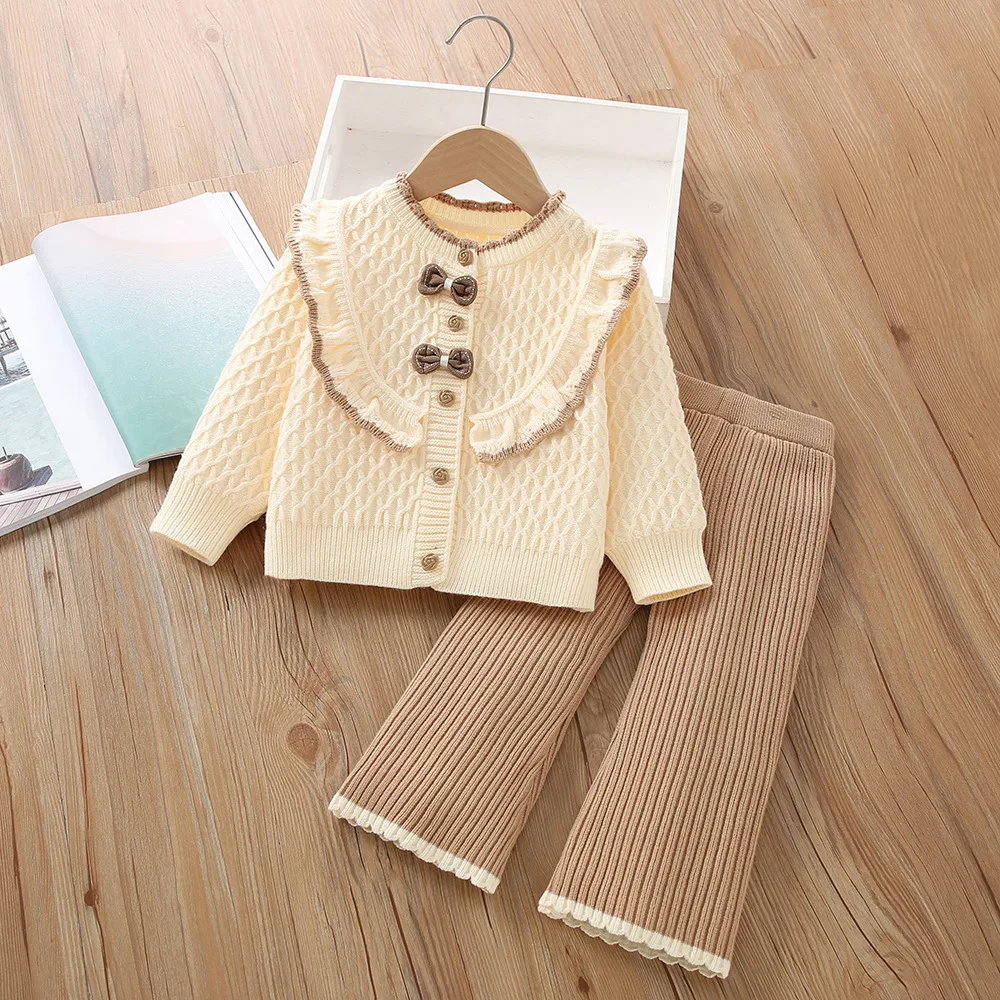 Girls Knitted Clothing Sets Spring Autumn 2026 Children Woolen Jersey Sweaters Coats Pants Princess Suit For Baby Outfits Kids 6