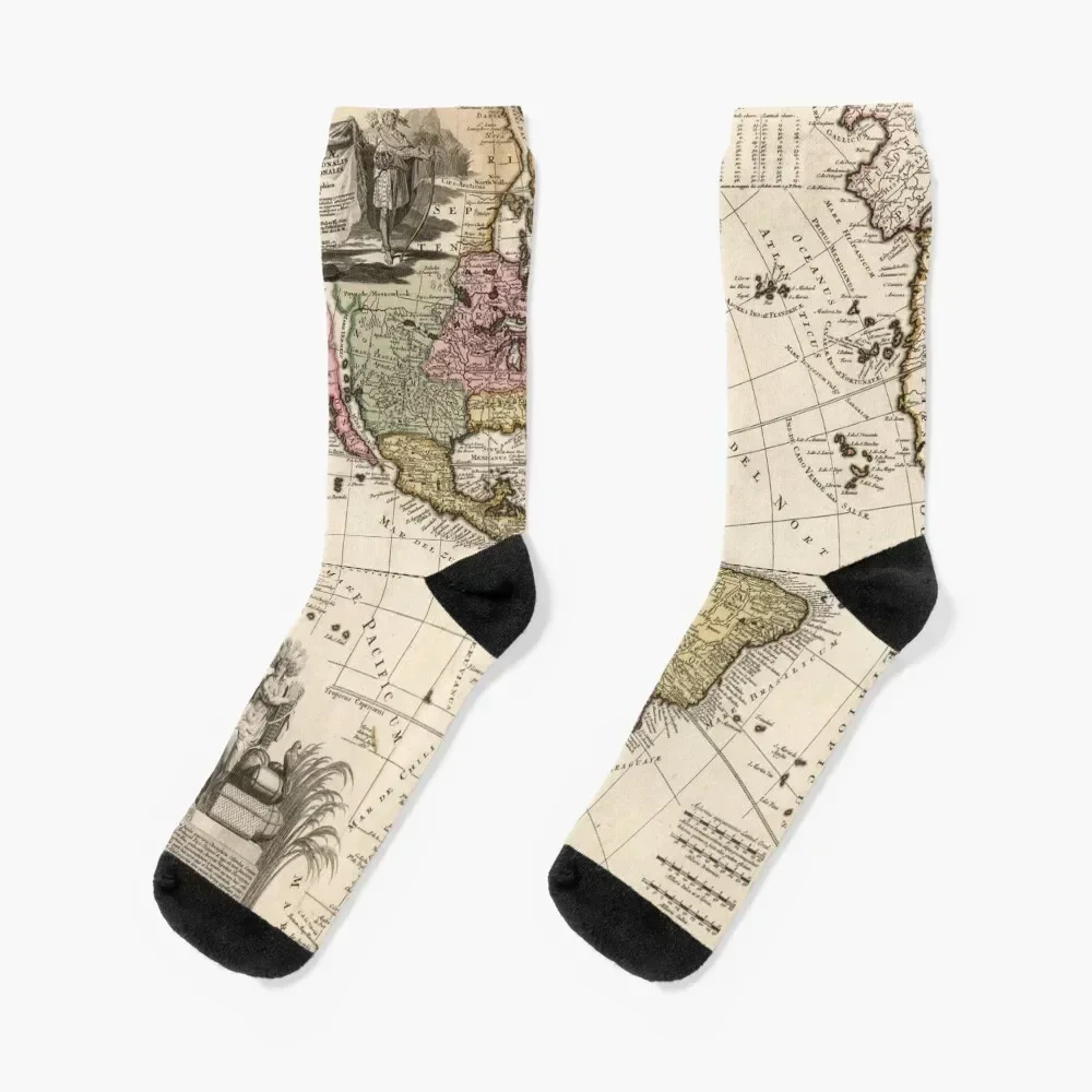 

Antique Map, North and South America in 1740 Socks compression basketball Climbing designer brand Socks Women's Men's