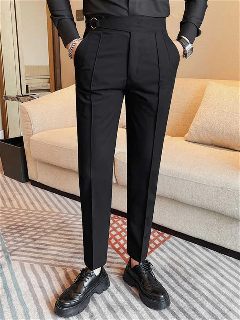 British Style Suit Pants for Men Fashion Slim Fit Casual Business Dress Pants Wedding Party Groom Office Social Trousers