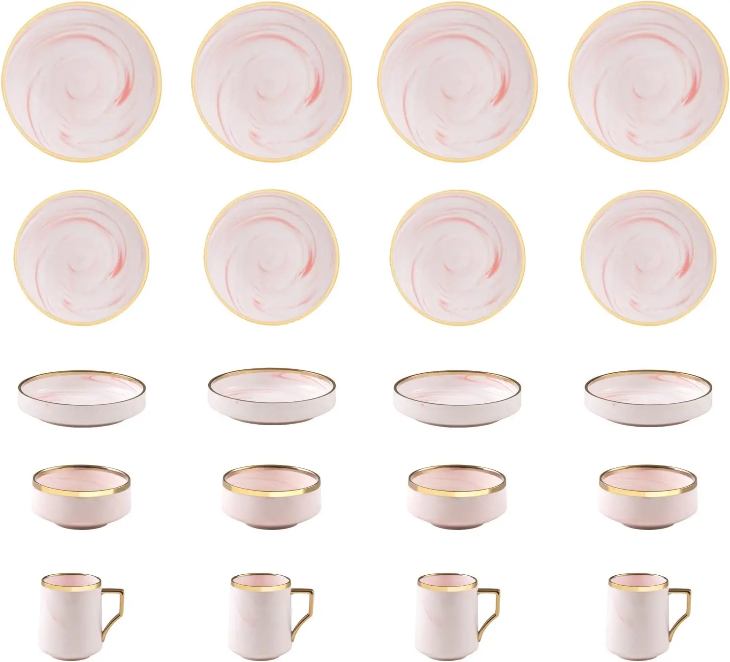 طقم عشاء فاين تشاينا أرتيزان رخامي 20 قطعة، وردي مع ذهبي