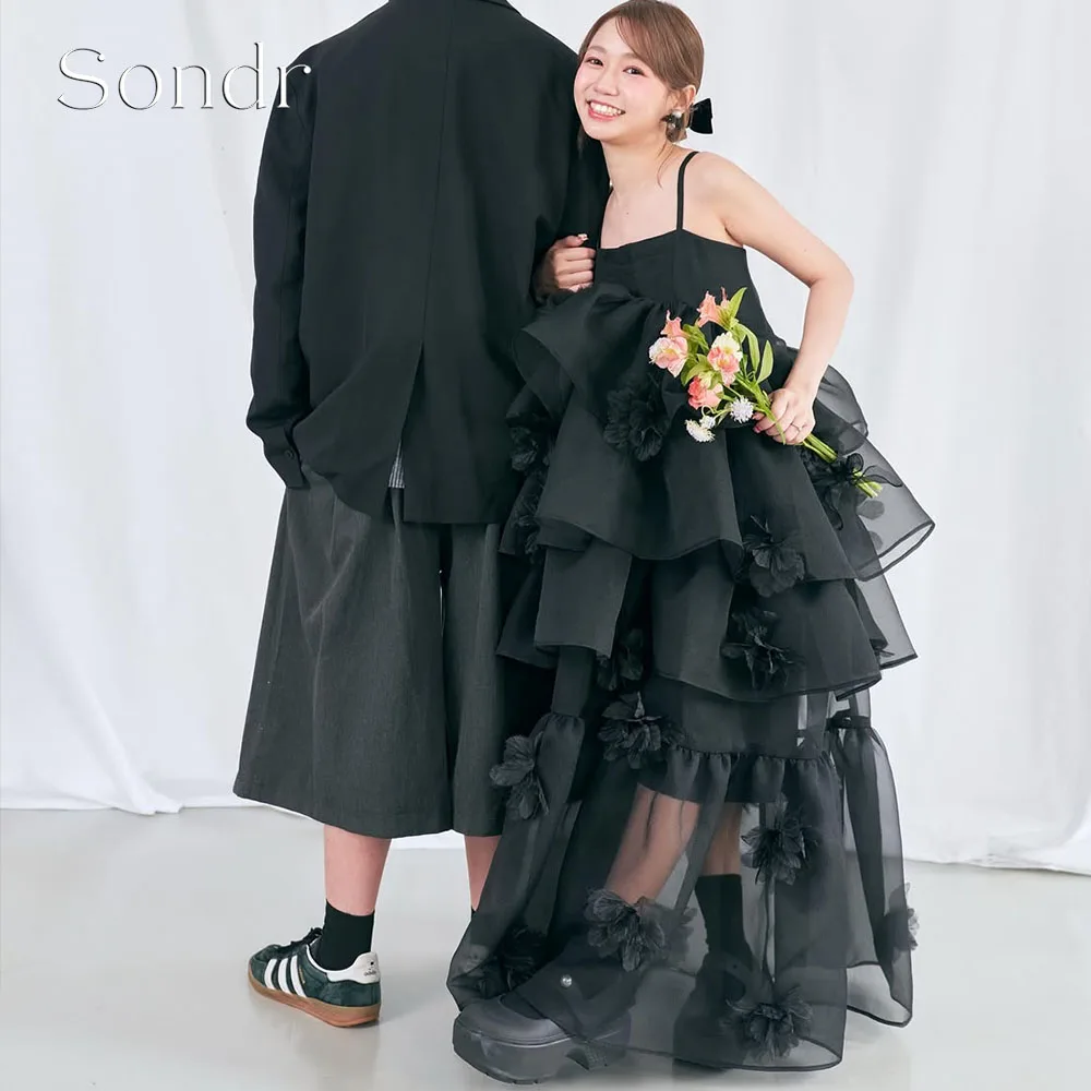 

Sondr Customized Black Korean Wedding Dresses Tiered Silk Organza Handmade Flowers Bridal Gown Japanese Wedding Party