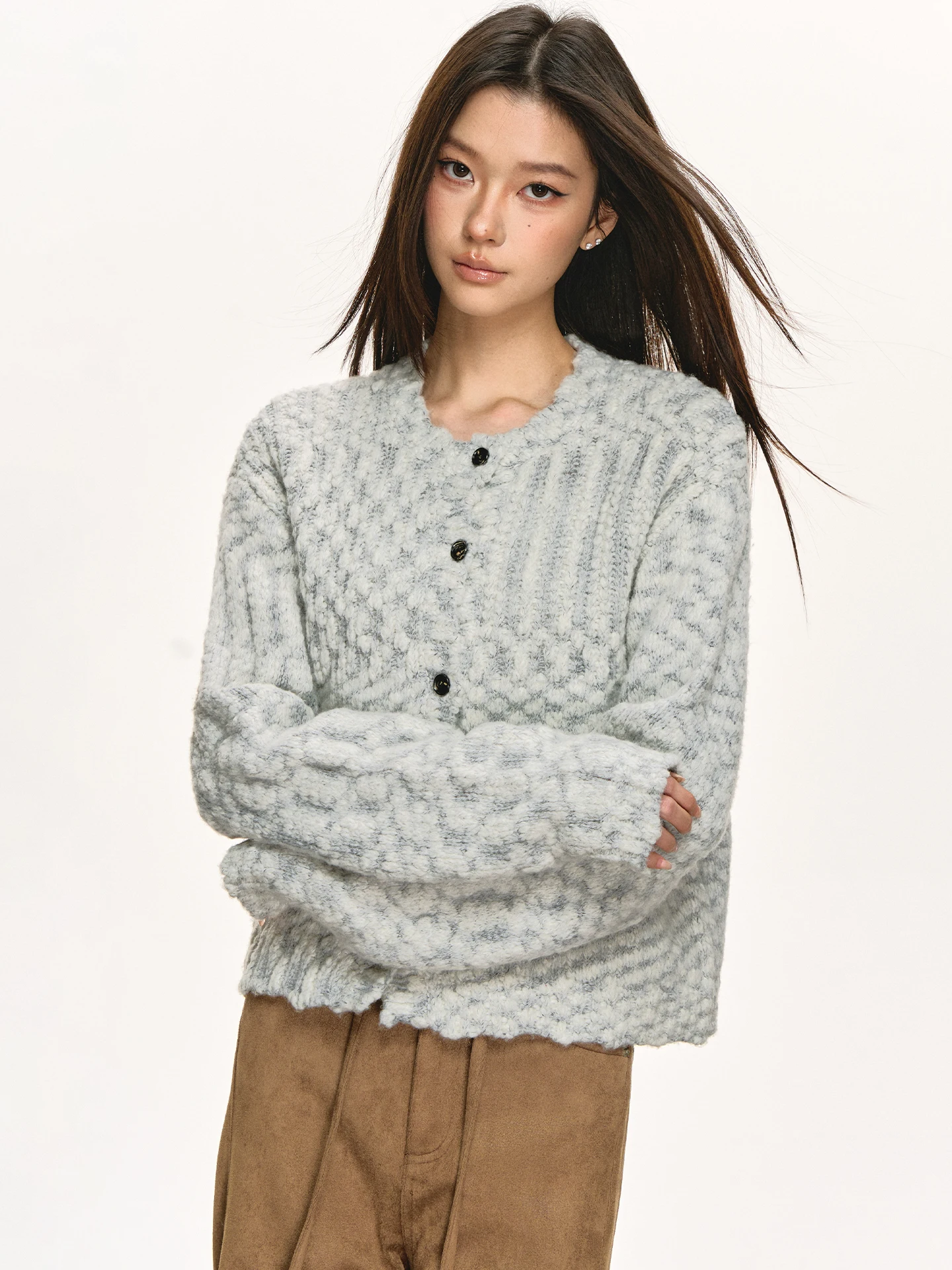 

Anna Aneae Women's Wool Knit Sweater round Ne Loose Fit Winter Warm Casual Sle Long Sve Knitted Top