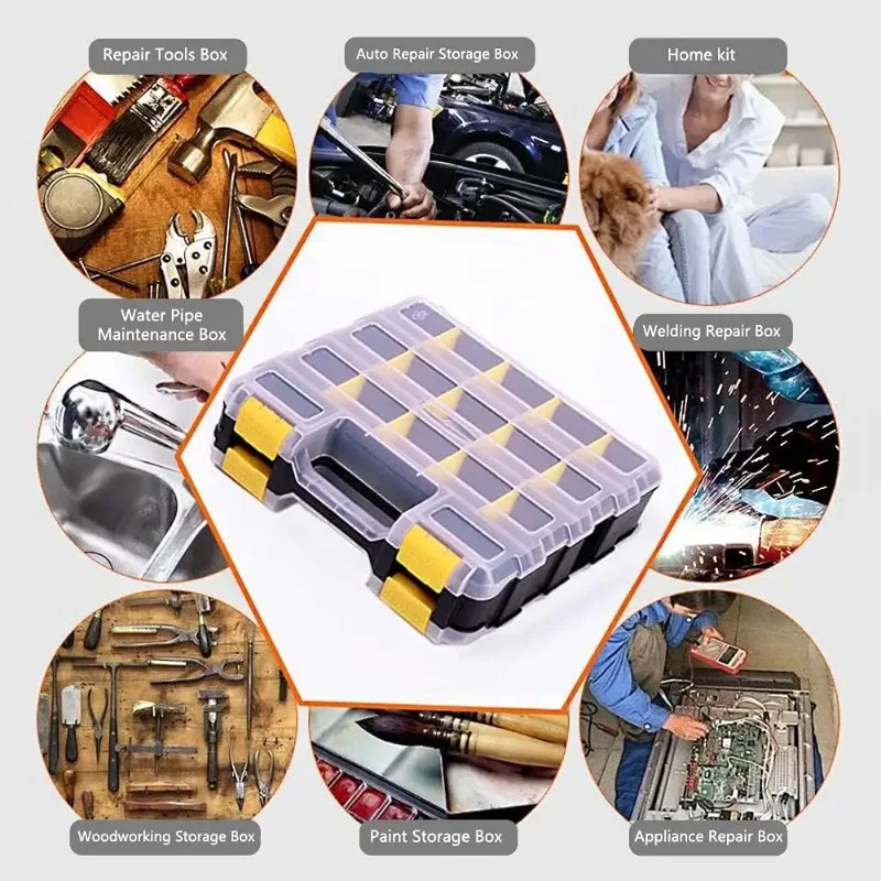 Double Side Small Parts Organizer 34-Compartments with Removable Dividers for Hardware Screws Bolts Nails Tools Storage Box