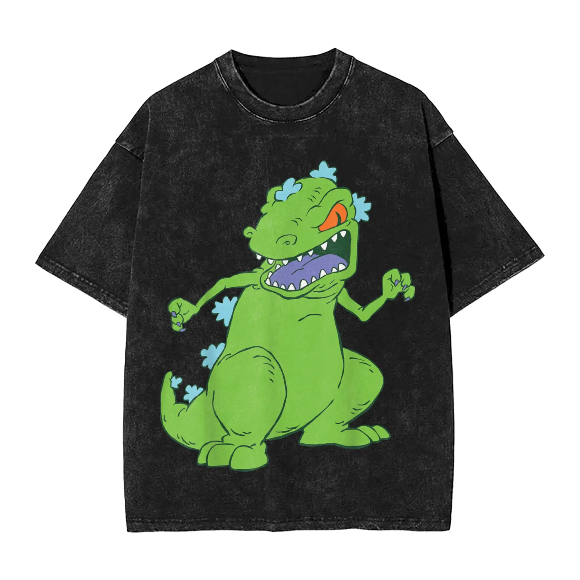 

Футболки Rugrats Reptar Roar, мужские винтажные футболки из чистого хлопка, футболка с круглым вырезом и короткими рукавами, летняя одежда