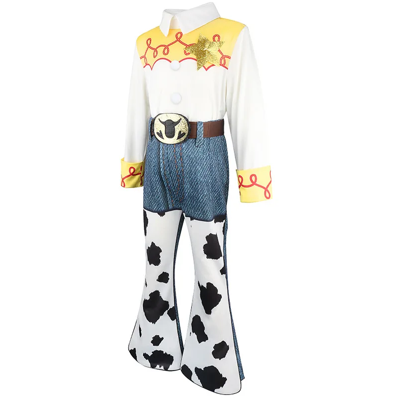 Boys Girls Western Cowboy Cowgirl Full Costume Set Plaid Print Top Denim Flared Pants Kids Fancy Dress for Halloween Carnival