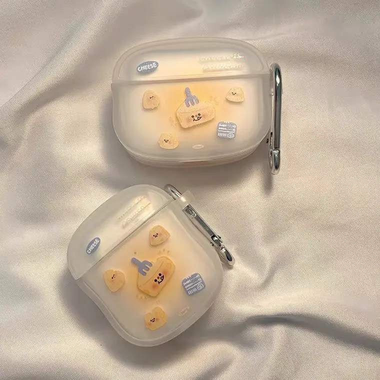 Ins Cute Cartoon Cheese Cake Sweet Airpods Case for Airpods1/2/3/pro 2 Bluetooth Air Pods Case with Keychain Earphone Cases