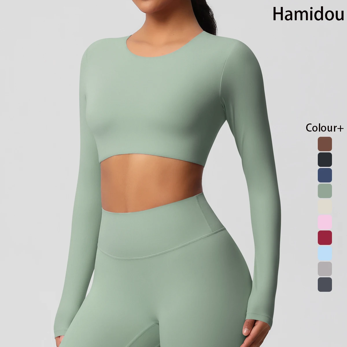 Women's Breathable Stretchy Gym Yoga Fitness Crop Top Slim Active Running Push up Training Suit Shockproof Sports Bras Long Slee