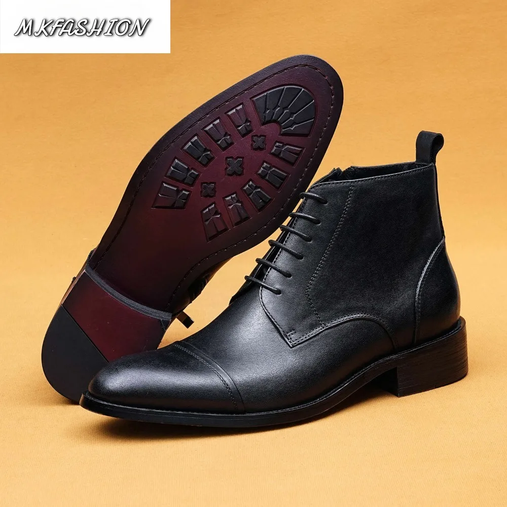 Autumn Men's Business Casual Shoes Short Boots Side Zipper Pointed Toe Ankle Boot Booties Footwear