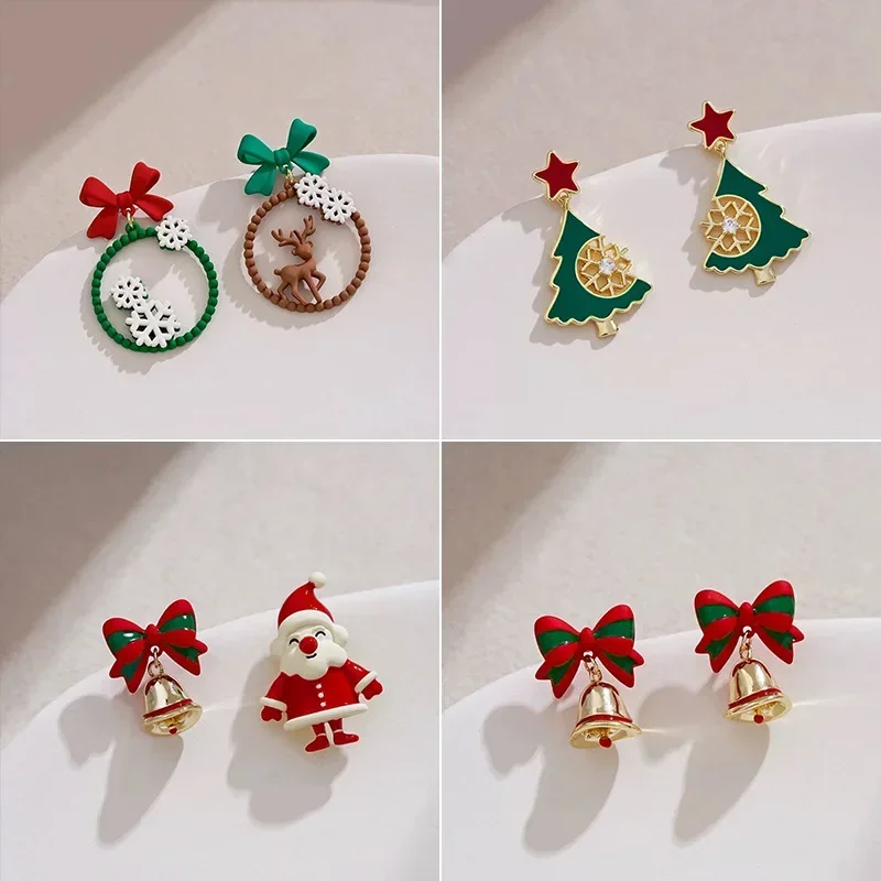 

Colourful Zircon Christmas Tree Earrings For Women Sparkling Crystal Snowflake Elk Earring Girls New Year Holiday Jewelry Gifts