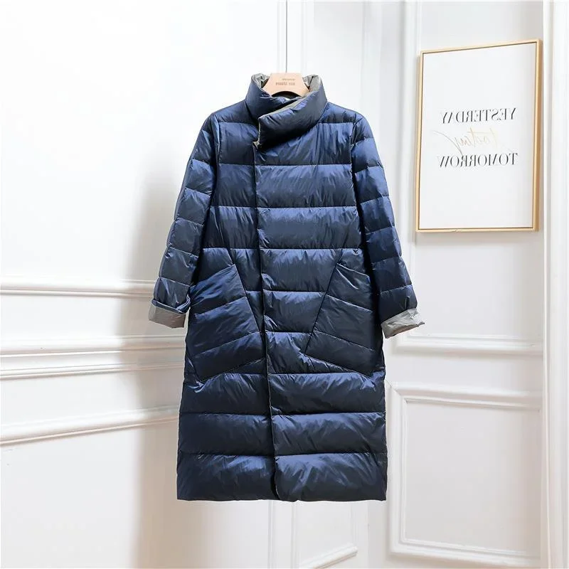 Two-Sided Women Warm Down Coat 2024 Autumn Winter Light Thin White Duck Down Jacket Female Long Oversize Puffer Parkas Outwears