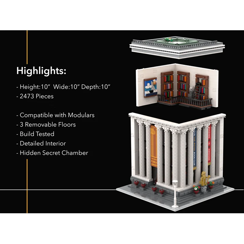 

Moc Building Blocks The Grand Public Library Модель Технология Кирпич DIY Сборка Строительство Вид на улицу Игрушка Праздничный набор Подарки
