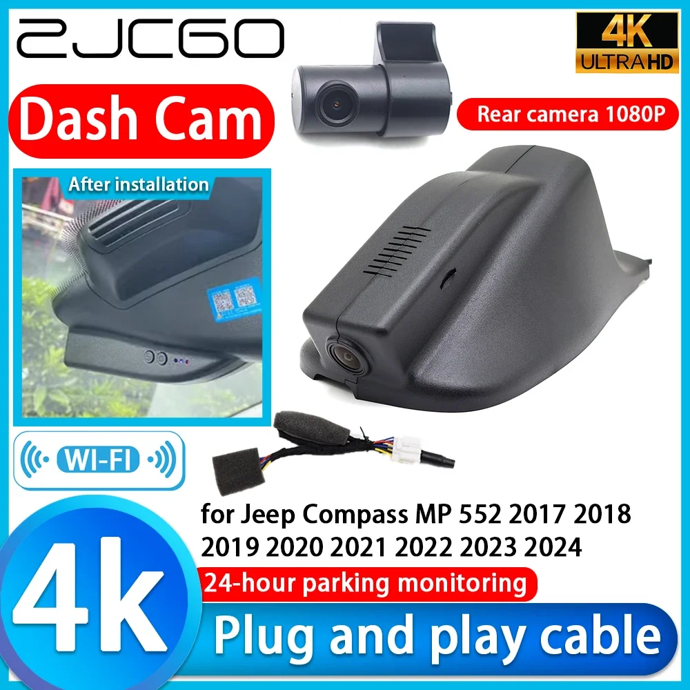 

ZJCGO Video Recorder 4K UHD Plug and Play DVR Dash Cam for Jeep Compass MP 552 2017 2018 2019 2020 2021 2022 2023 2024