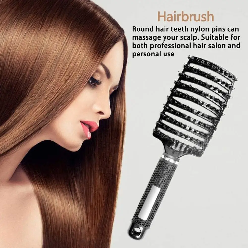 قطعة واحدة من فرشاة فك تشابك الشعر ذات شعيرات ونايلون مع مشط تدليك فروة الرأس - مثالية لجميع أنواع الشعر تتضمن فرشاة تنظيف
