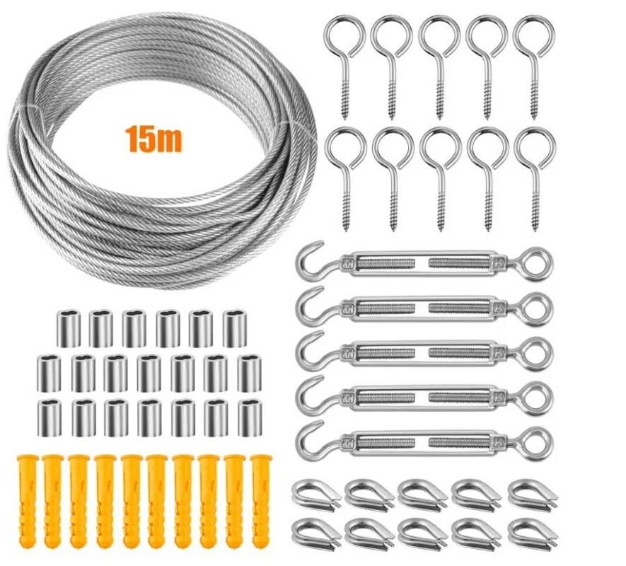 

1Set 10/15/20/25/30/50M Multifunction Wire Rope Kit Stainless Steel Cable Tent Cord Hanging Clothesline Outdoor Guardrail Ropes