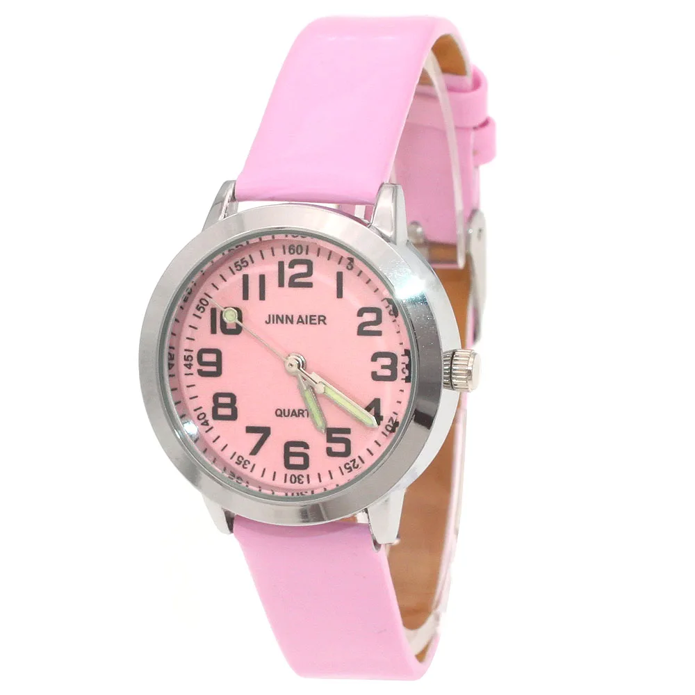 Fashionable Kids Quartz Watch Leather Strap Silver Case Easy Read 28MM Children's Watch for Boys And Girls Gift