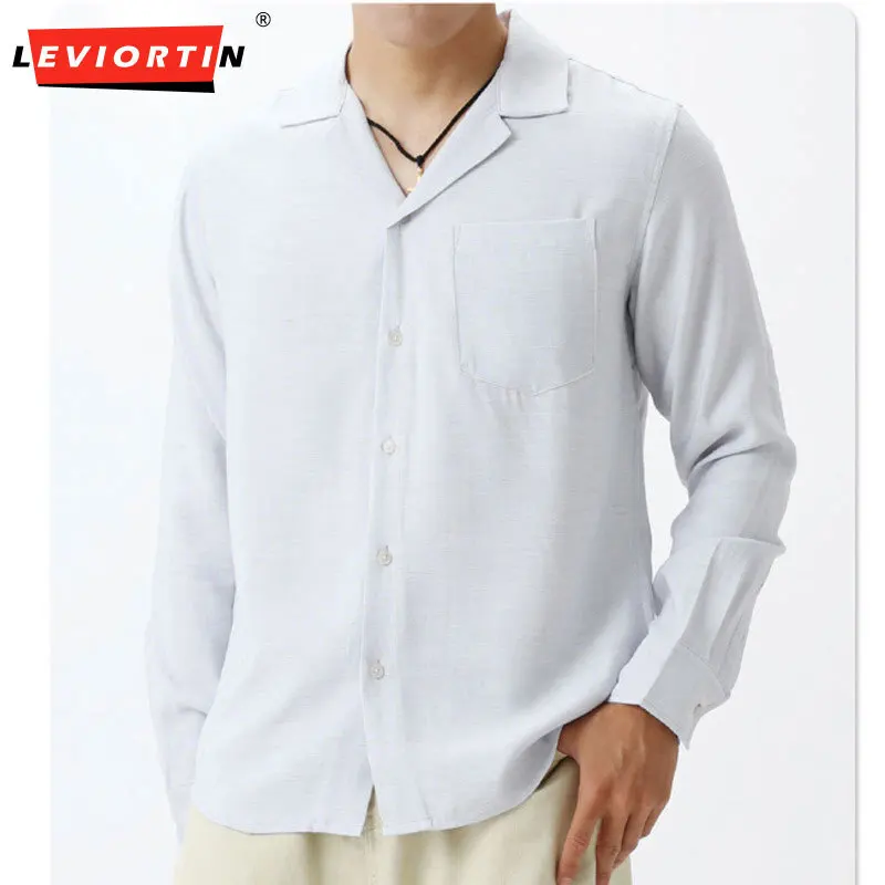 

Мужской весенне-осенний новый воротник с чайкой, простой и универсальный дизайн в японском стиле с карманами, легкая роскошная повседневная рубашка с длинными рукавами