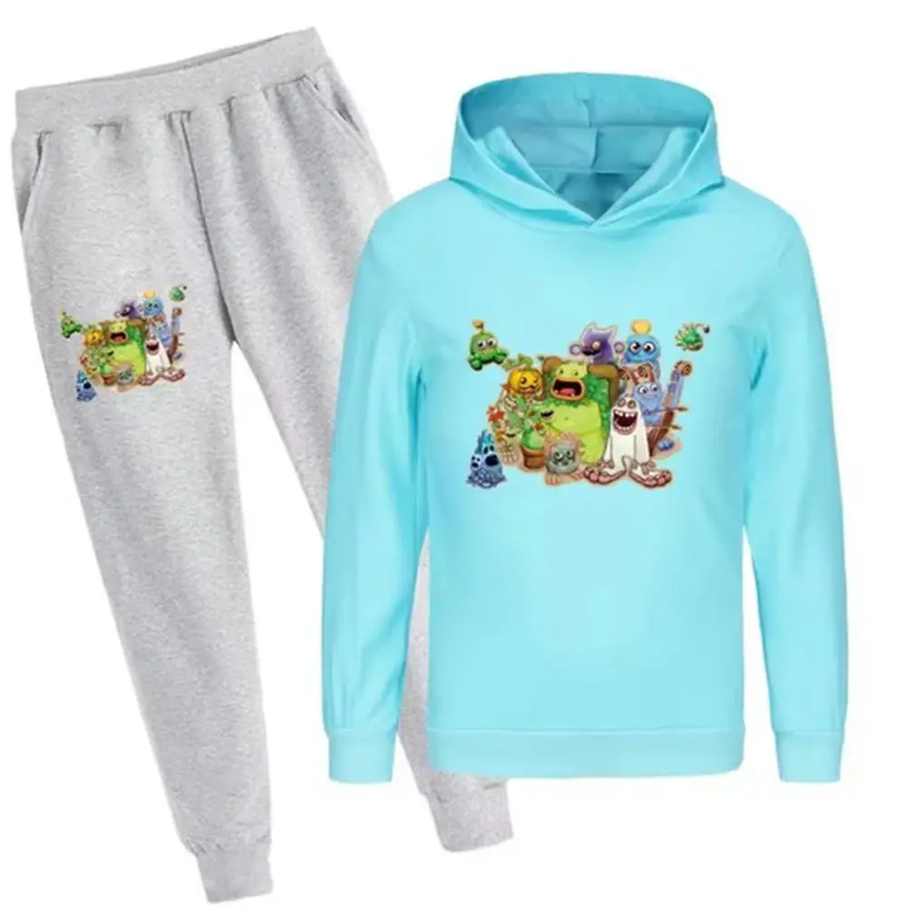 MY SINGING MONSTERS Clothes Kids Cartoon Hooded Sweatshirt Pants 2pcs Set Boys Tracksuit Baby Girls Fall Clothes Children's Sets