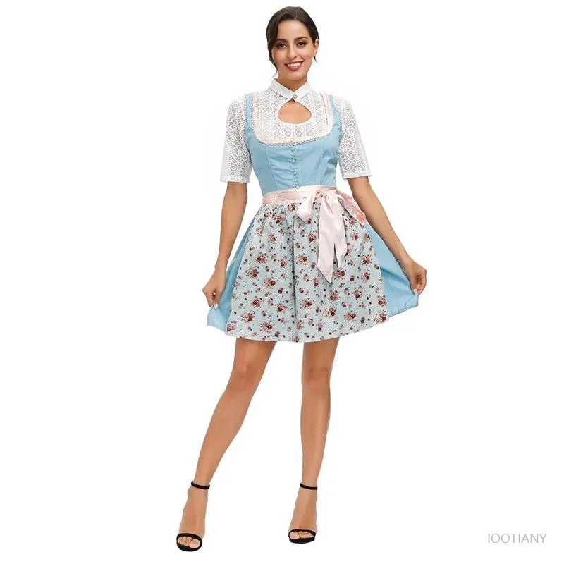 

French German Oktoberfest Bavaria Traditional Winery Maid Waitress Cosplay Costume Carnival Party Beer Girl Floral Dress